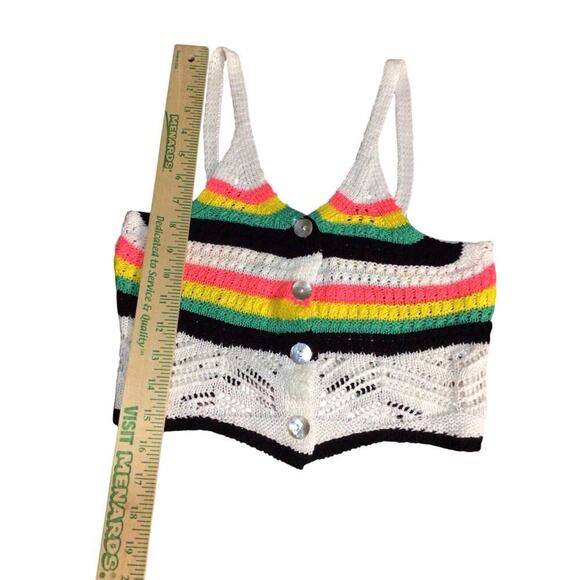 Jolie & Joy Crop Top Womens Small Crotchet Striped Multi Color Retro Boho NEW - Picture 6 of 6